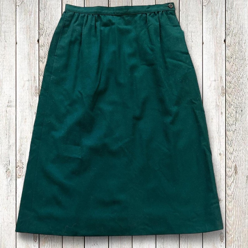 Pendleton Womens Vintage Wool A Line Midi Skirt Green Pleated Petite